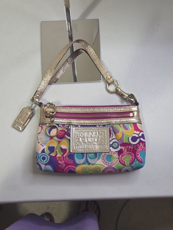 Coach Handbags - Coach Poppy Multicolor Signature Wristlet with Metallic Gold Trim